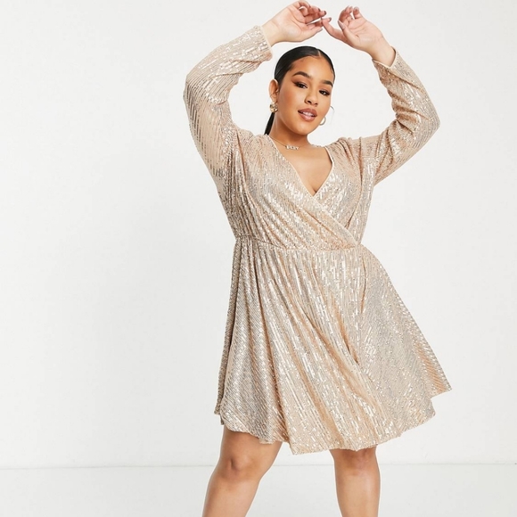 NWT Collective The Label Exclusive wrap sequin mini dress in rose gold sz 6p - Picture 2 of 13